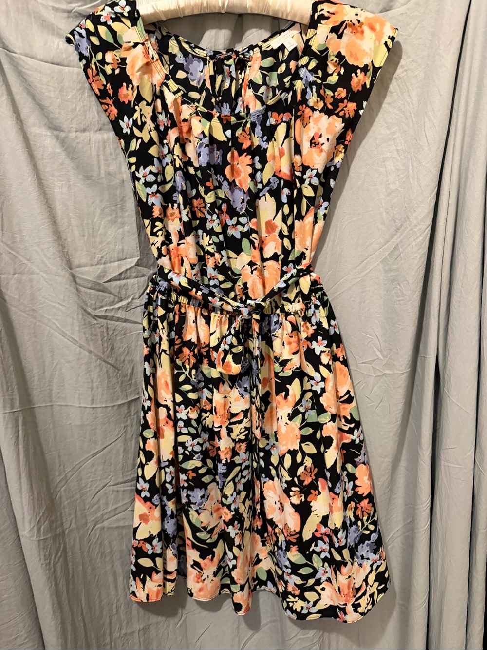 LC Lauren Conrad Black Sundress with Peach, Lavender & Green Floral Print